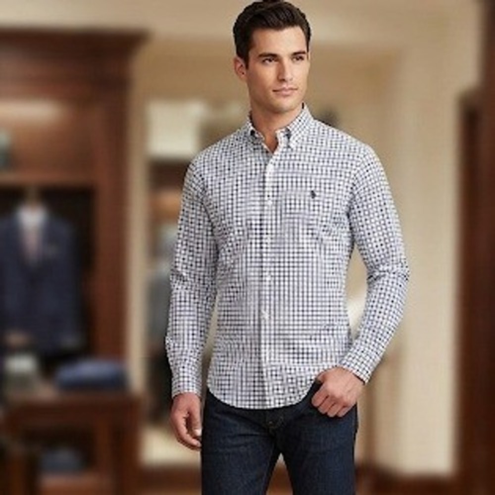 Polo Ralph Lauren Mens 2XB Big Classic Fit Cotton Tattersall Check Shirt Navy